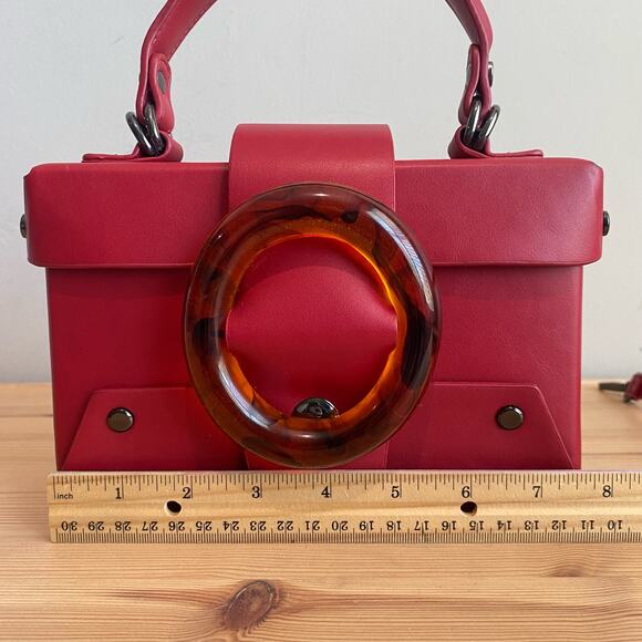 Like Dreams Agatha Mini Vegan Leather Structured Satchel Bag Red - Picture 14 of 16